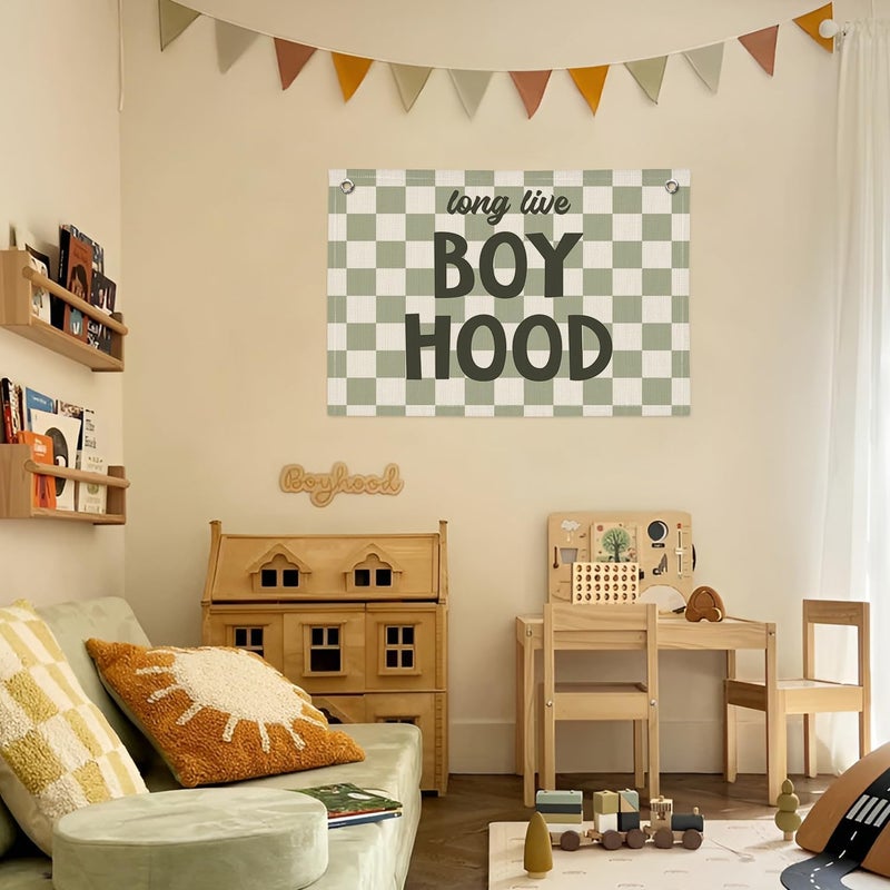 PLKMN Long Live Boyhood Banner, Sage Green Boys Kids Room Decor Linen Canvas Banner, Wall Hanging Flag Decor for Nursery Playroom Toddler Room - Image 4